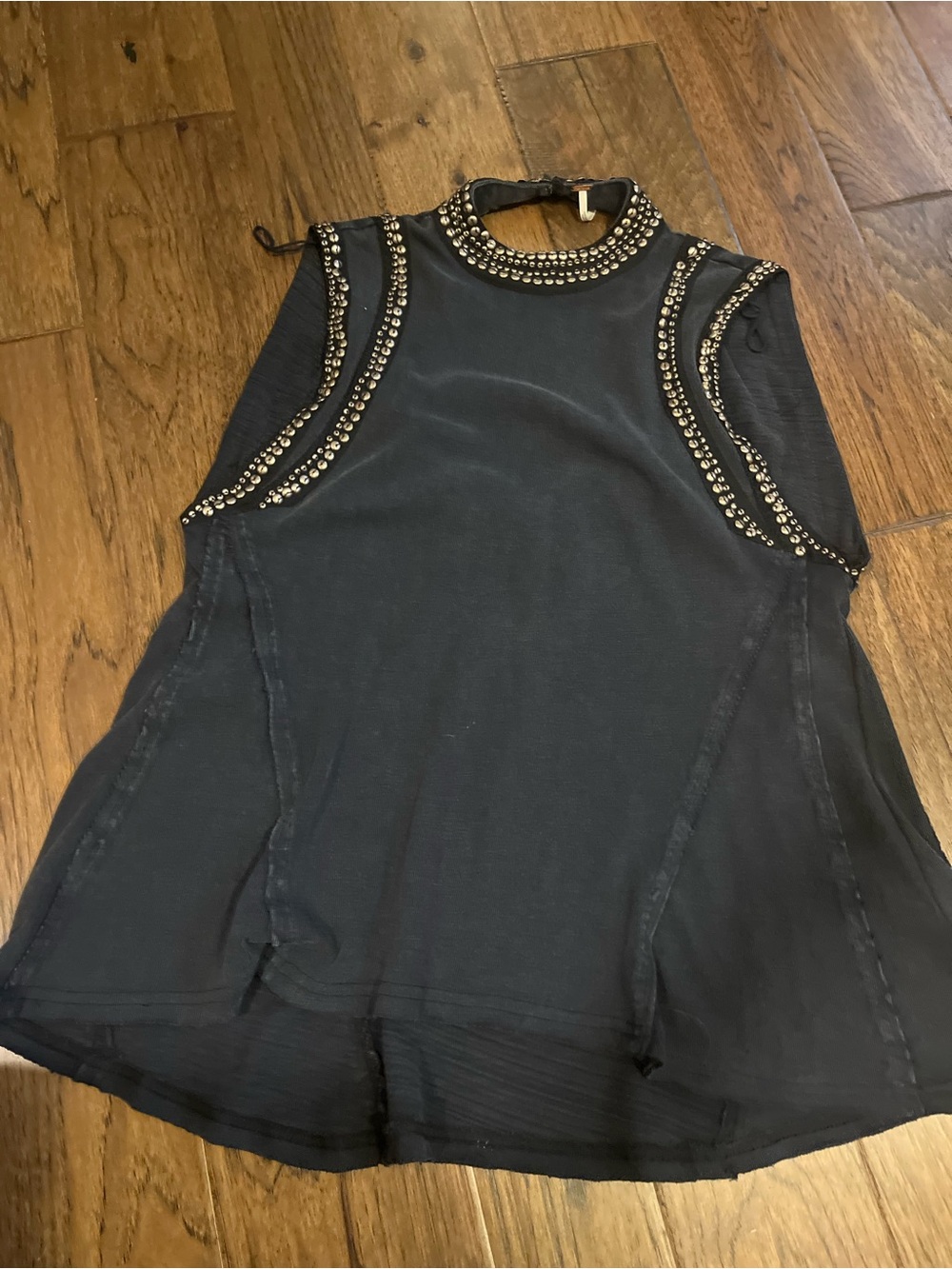 Free People Black Studded Mock Neck Tank